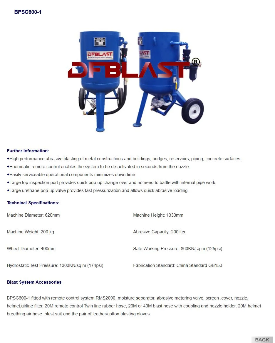 High Pressure Sandblast Pot Easy to Assemble Sandblaster High Effect Sand Blasting Machine